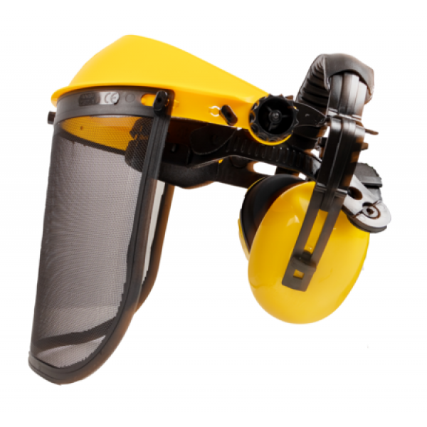 Viseira de rede metálica c/ protetores auditivos